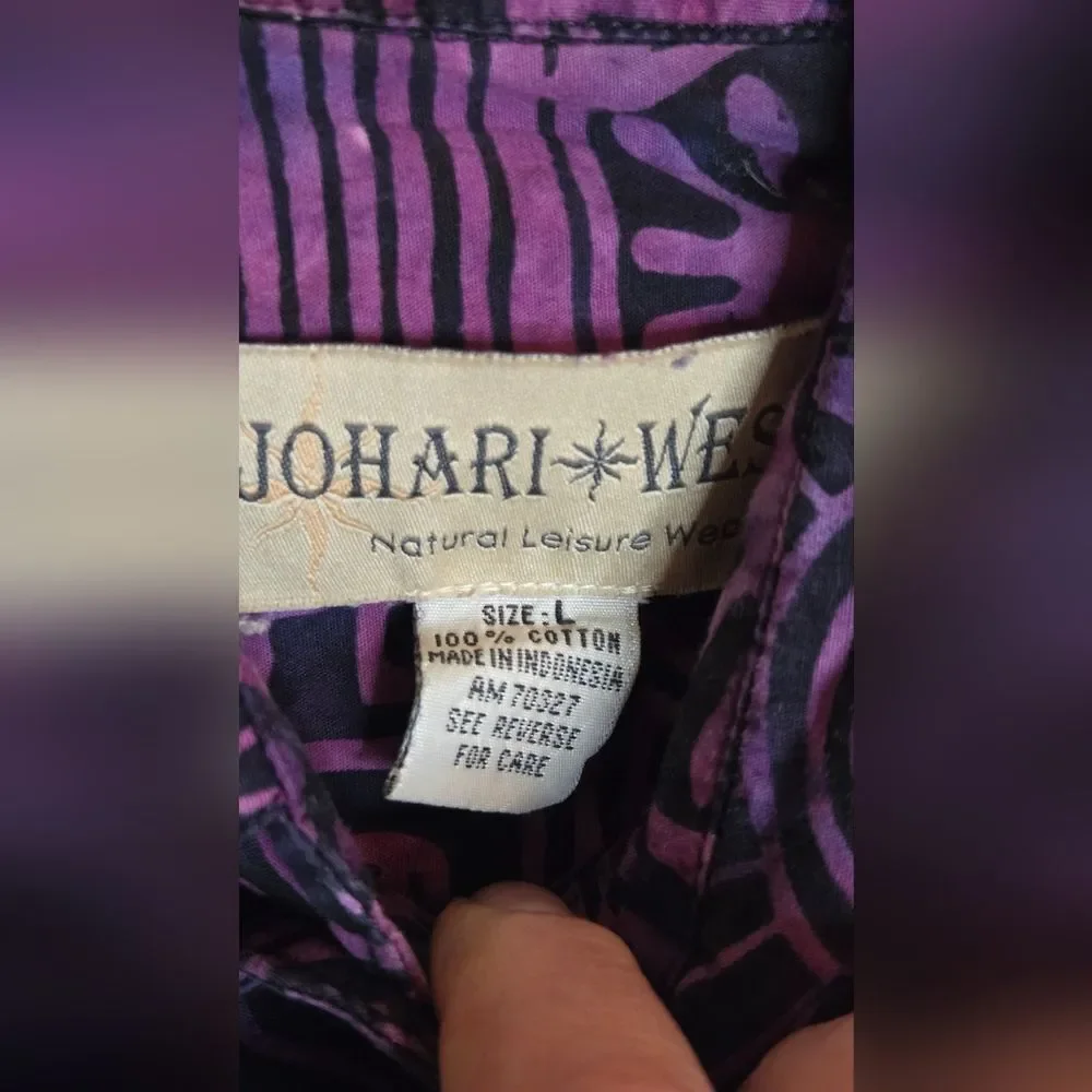 Johari West L Purple Batik Print  Abstract Aloha Hawaiian Shrtslv Men Shirt